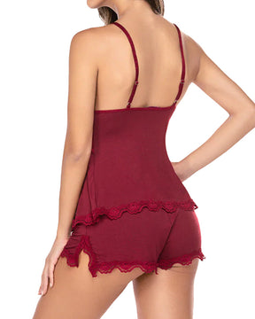 Conjunto de Pijama Feminino em Modal com Detalhes em Renda e Decote em V