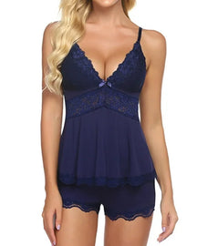 Conjunto de Pijama Feminino em Modal com Detalhes em Renda e Decote em V