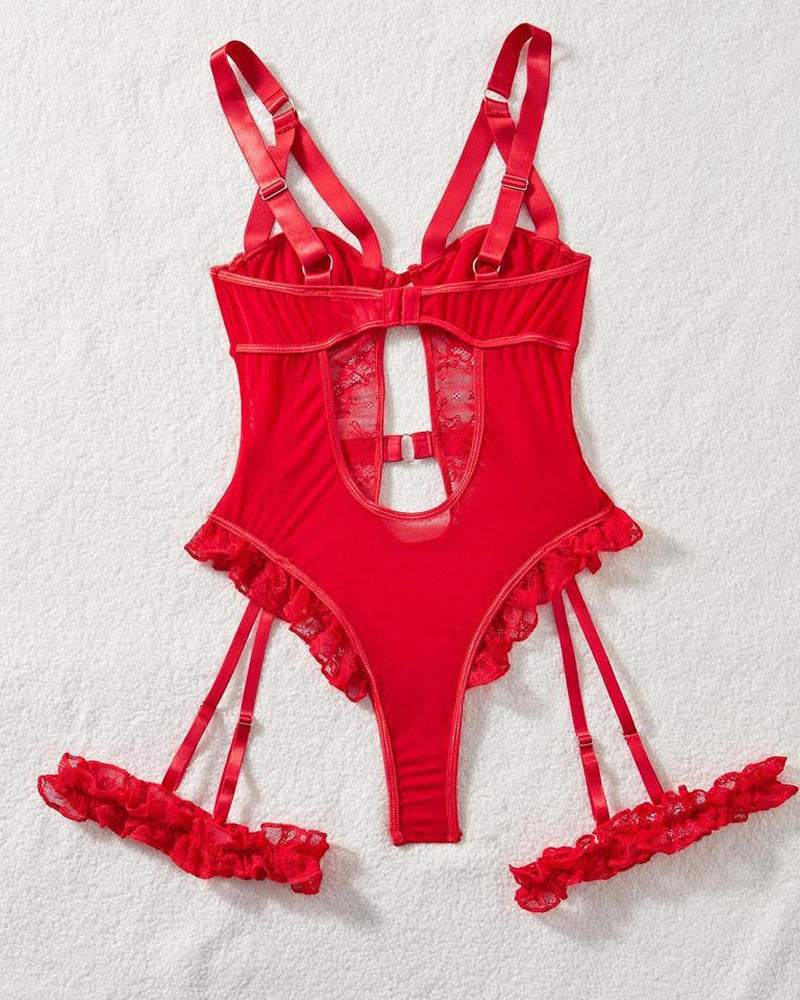 Macacão Pijama Sem Costas com Decote em Renda e Detalhes Elegantes