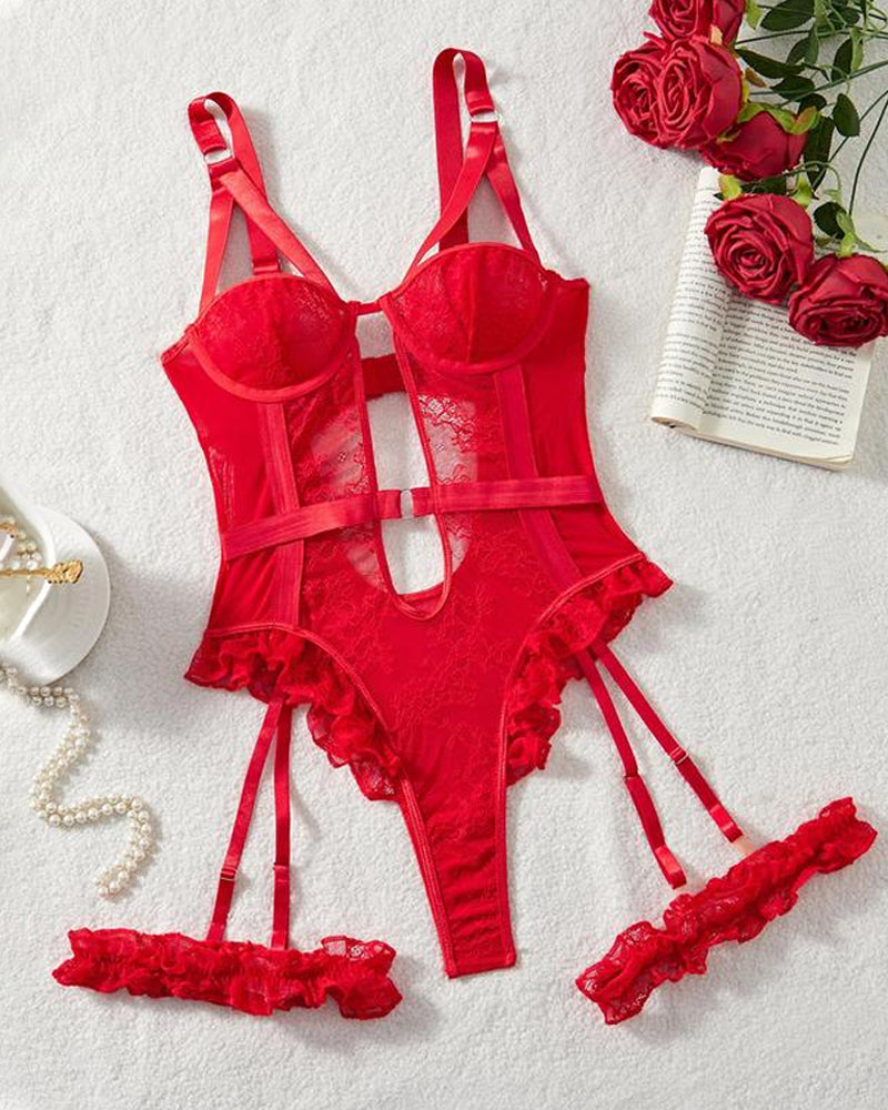Macacão Pijama Sem Costas com Decote em Renda e Detalhes Elegantes