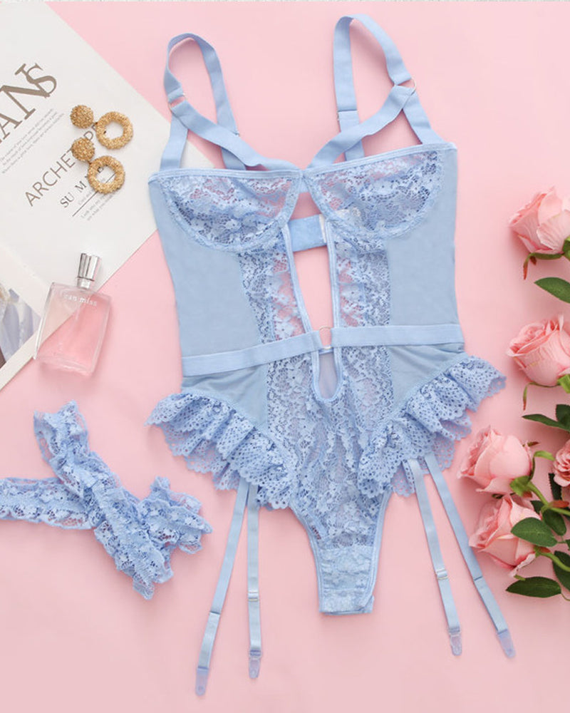 Macacão Pijama Sem Costas com Decote em Renda e Detalhes Elegantes