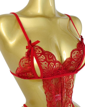 Conjunto de Pijamas Femininos de Renda Floral Translúcida com Costas Nuas