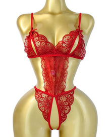 Conjunto de Pijamas Femininos de Renda Floral Translúcida com Costas Nuas