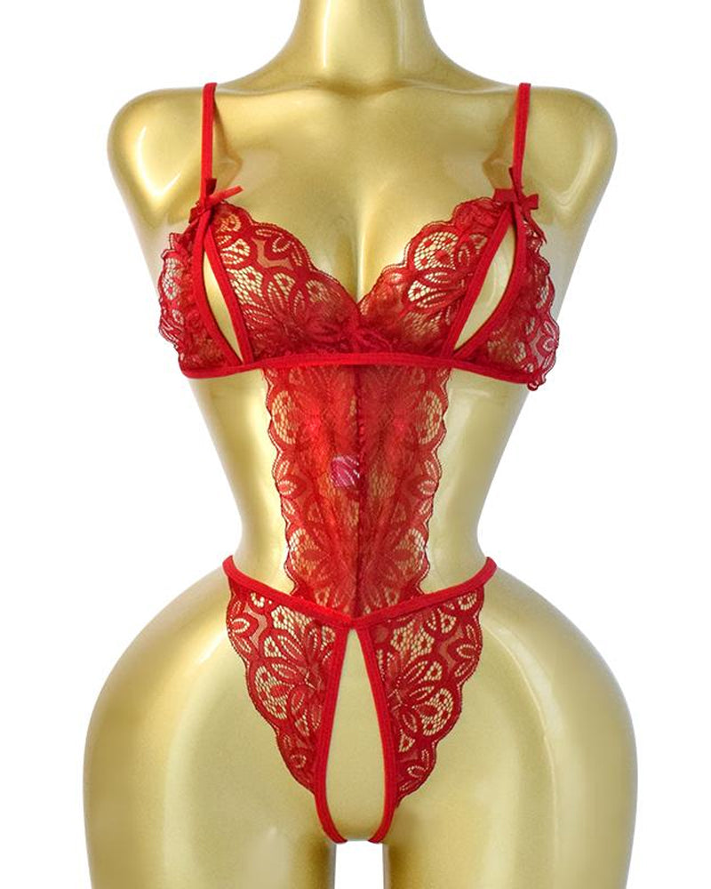 Conjunto de Pijamas Femininos de Renda Floral Translúcida com Costas Nuas