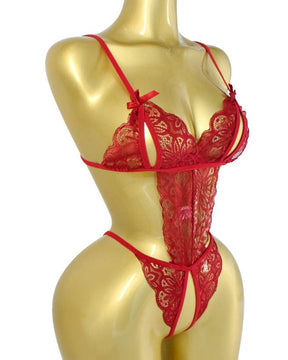 Conjunto de Pijamas Femininos de Renda Floral Translúcida com Costas Nuas