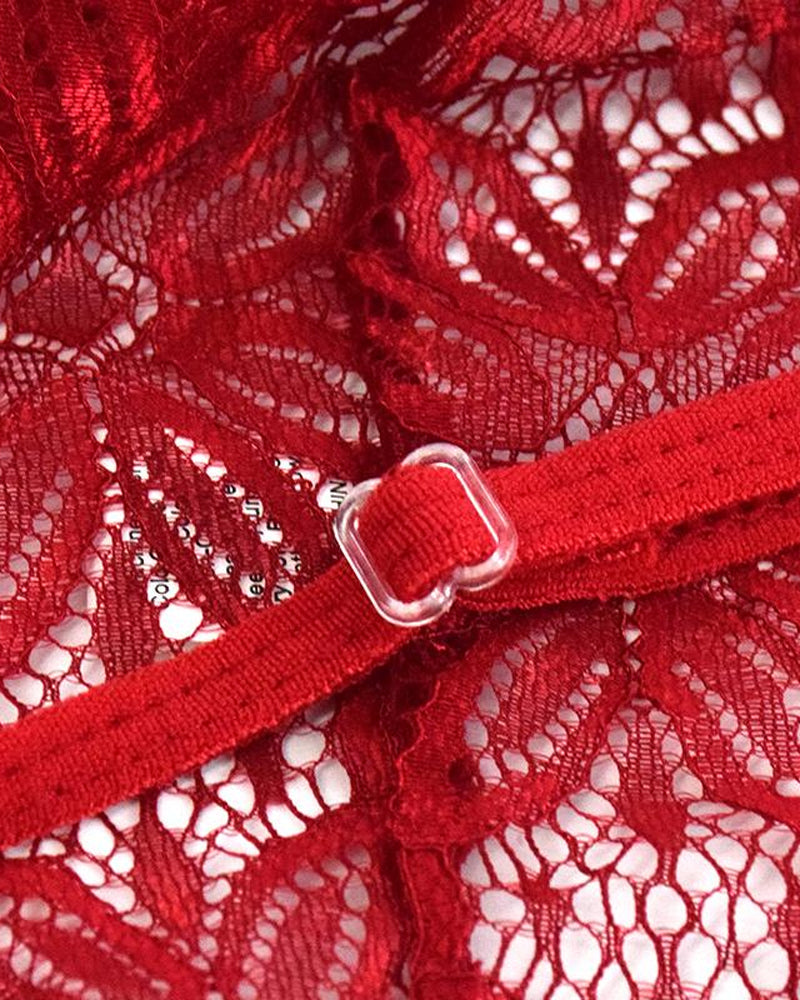 Conjunto de Pijamas Femininos de Renda Floral Translúcida com Costas Nuas