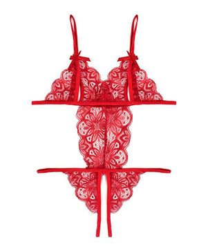 Conjunto de Pijamas Femininos de Renda Floral Translúcida com Costas Nuas