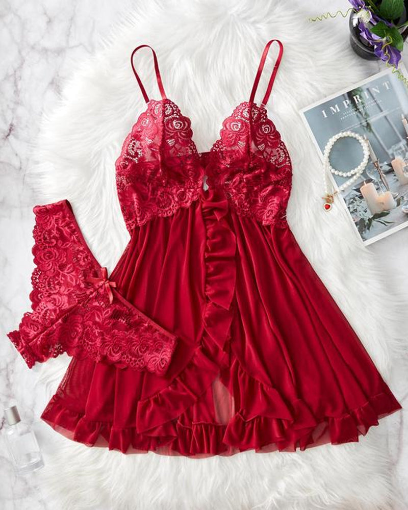 Conjunto de Camisola e Calcinha de Renda para Mulheres