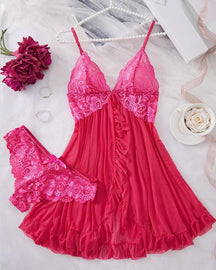 Conjunto de Camisola e Calcinha de Renda para Mulheres