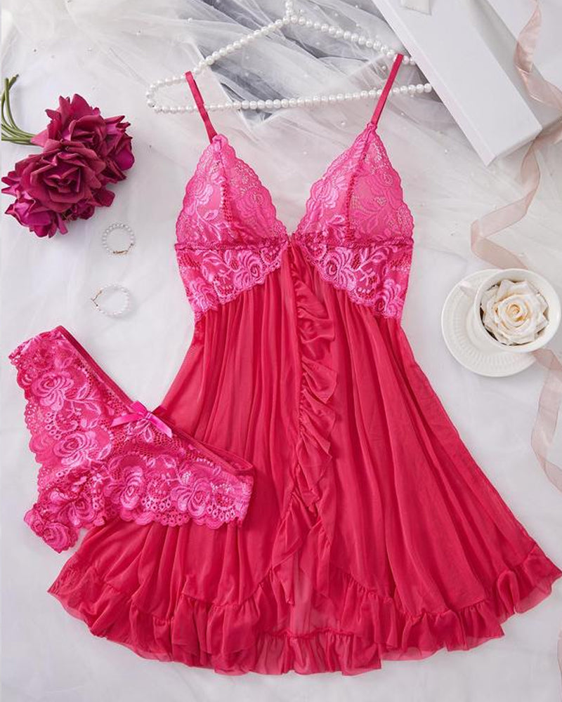Conjunto de Camisola e Calcinha de Renda para Mulheres