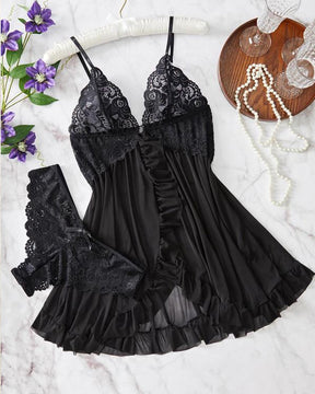 Conjunto de Camisola e Calcinha de Renda para Mulheres