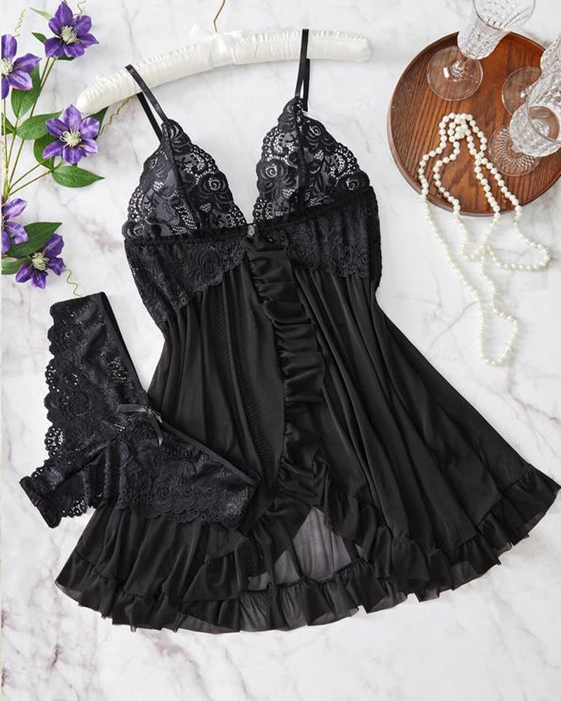 Conjunto de Camisola e Calcinha de Renda para Mulheres