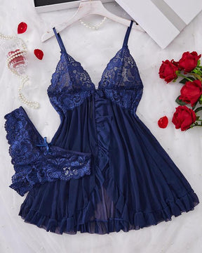 Conjunto de Camisola e Calcinha de Renda para Mulheres