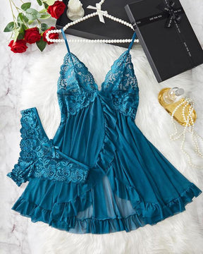 Conjunto de Camisola e Calcinha de Renda para Mulheres
