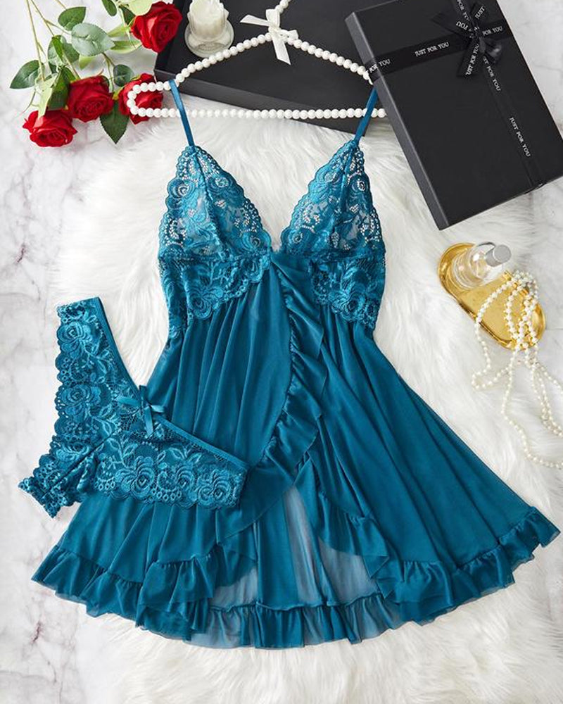 Conjunto de Camisola e Calcinha de Renda para Mulheres