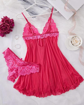 Conjunto de Camisola e Calcinha de Renda para Mulheres