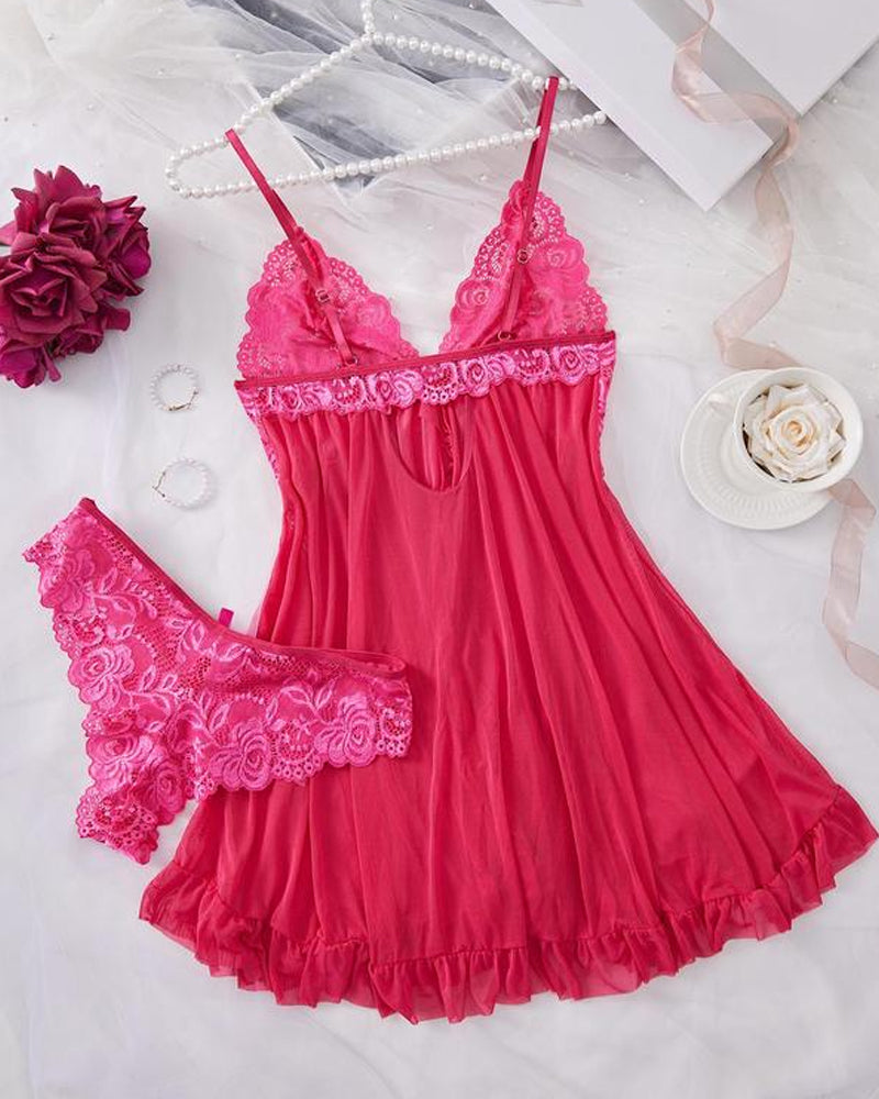 Conjunto de Camisola e Calcinha de Renda para Mulheres