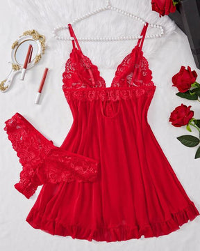 Conjunto de Camisola e Calcinha de Renda para Mulheres