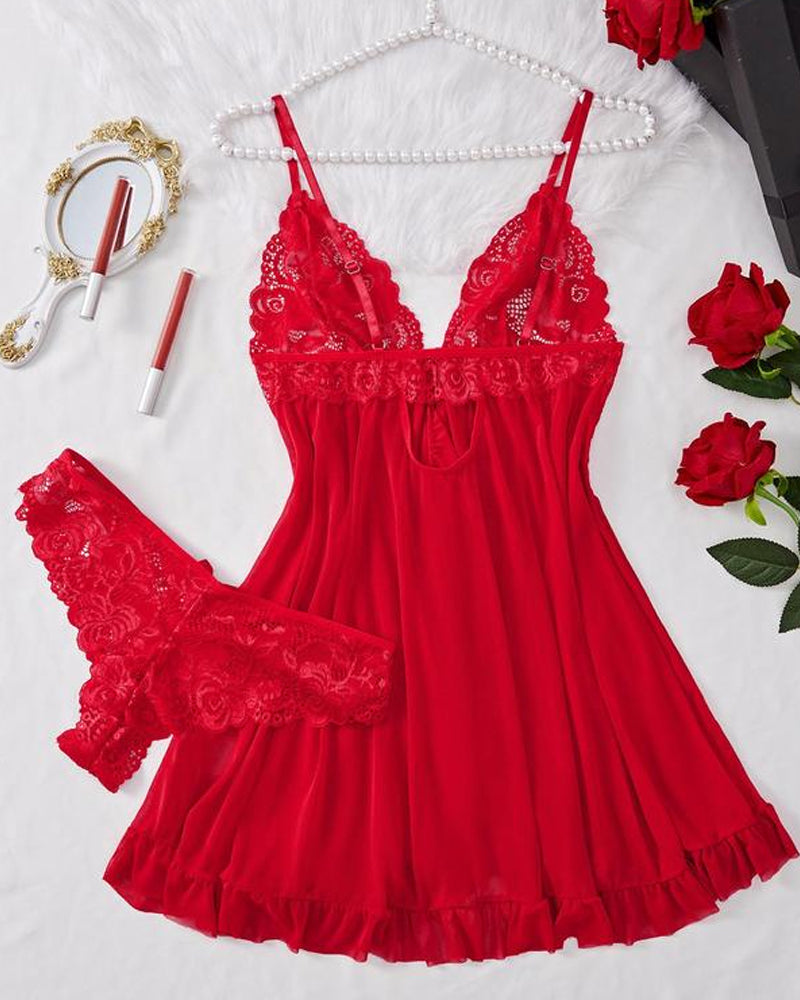 Conjunto de Camisola e Calcinha de Renda para Mulheres
