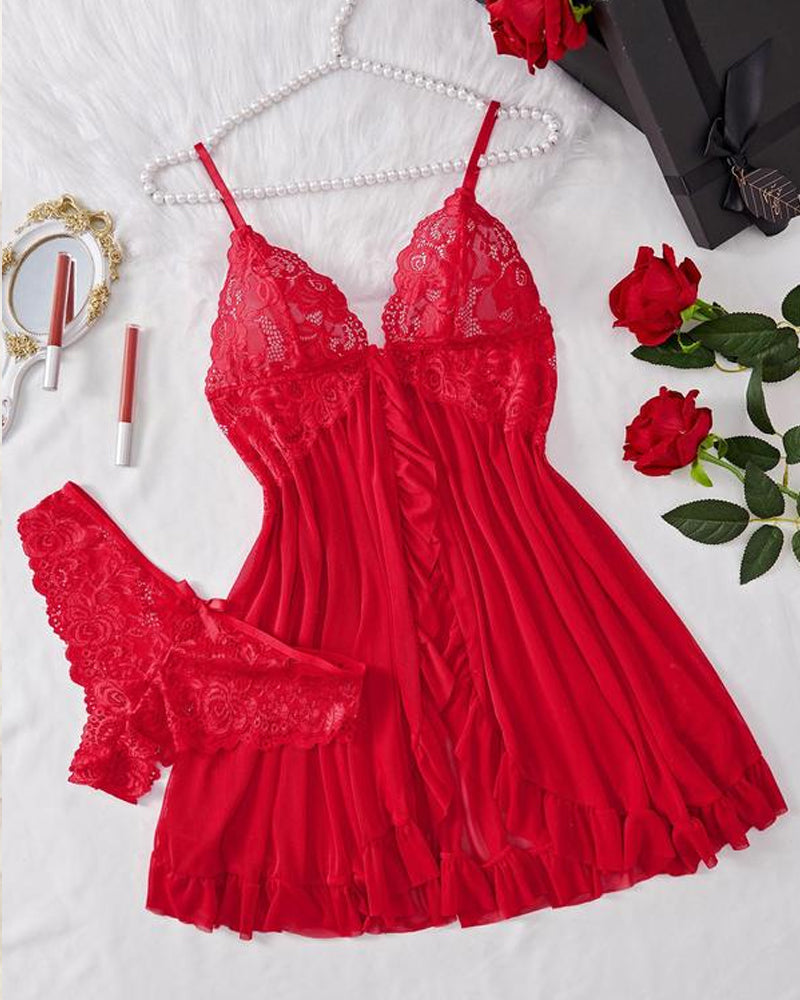 Conjunto de Camisola e Calcinha de Renda para Mulheres